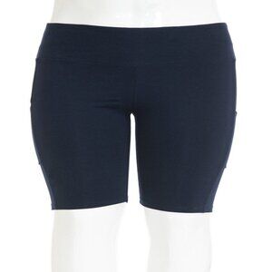WOMEN PLUS POCKET HIGH WAIST KNIT COTTON BIKE SHORTS W/POCKETS 1X-3X NAVY
